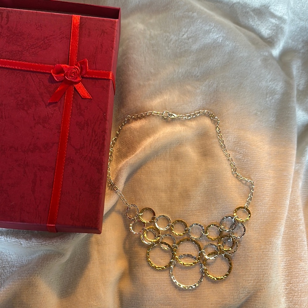 Elegant Gold and Silver Chain Necklace, 18”, new with gift box